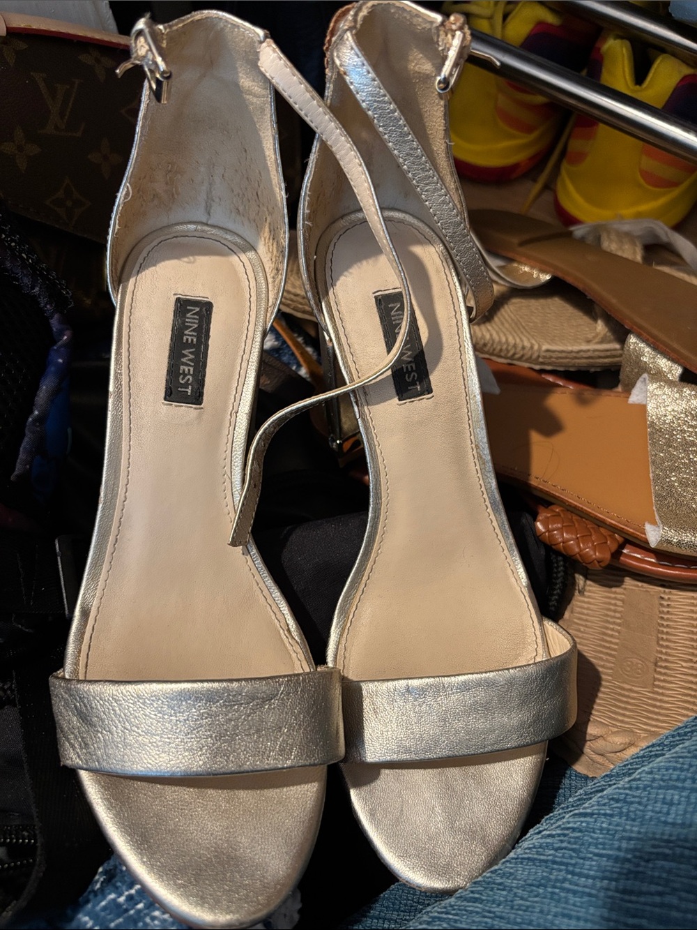 Nine West Metallic Silver Open-Toe Ankle-Strap Heels